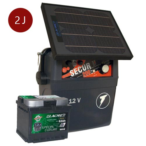 ÉLECTRIFICATEUR SECUR SOLIS 10 W + ACCU 62 AH